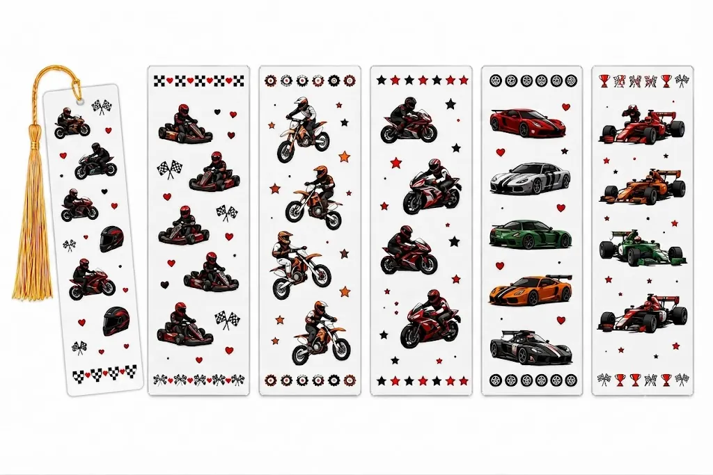 Anayat DIY Acrylic Bookmark & UV DTF Sticker Set of 5 – Racing & Motorsport