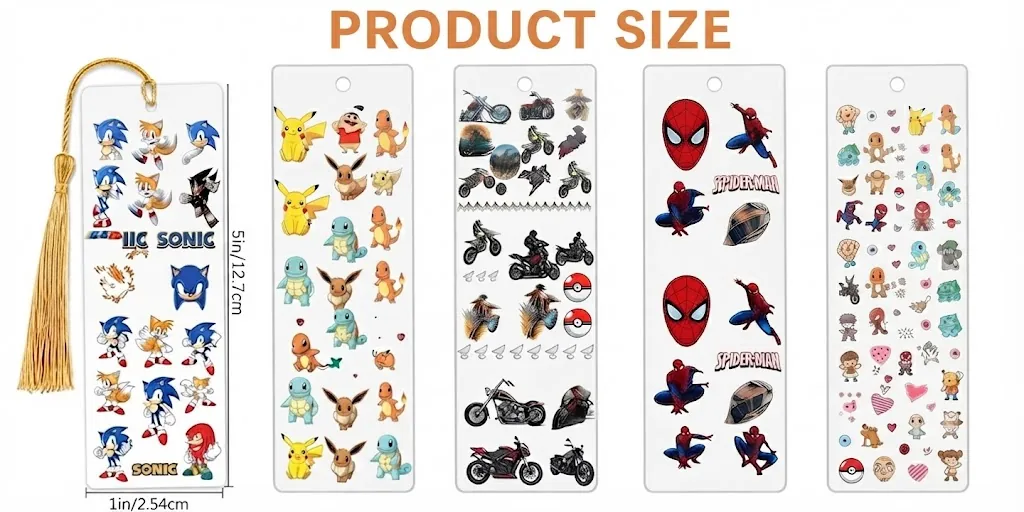 Anayat DIY Acrylic Bookmark & UV DTF Sticker Set of 5 – Cartoon & Anime-Inspired - Image 2