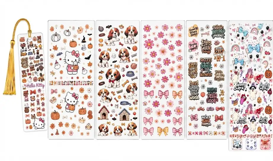 Anayat DIY Acrylic Bookmark & UV DTF Sticker Set of 5 – Kawaii Boho & Halloween