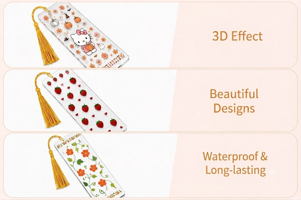 Anayat DIY Acrylic Bookmark & UV DTF Sticker Set of 5 – Kawaii Boho & Halloween - Image 5