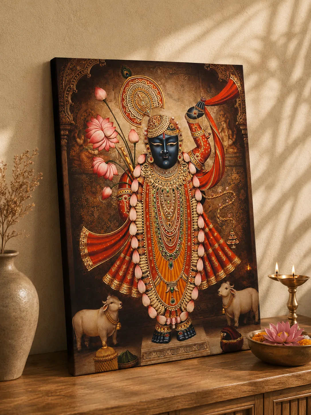 Anayat Lord Krishna Temple Darshan Canvas - Image 2