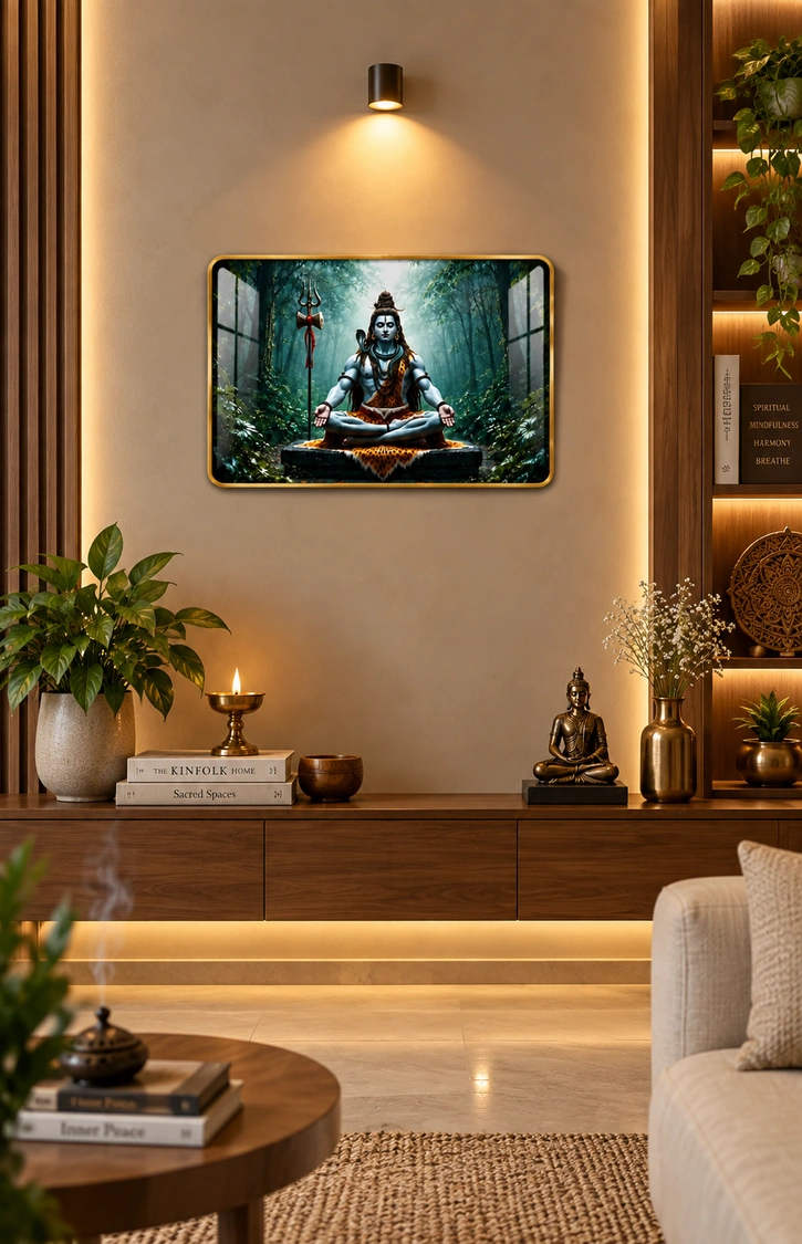 Anayat Wood Glass Finish Wall Art – Lord Shiva Forest Meditation