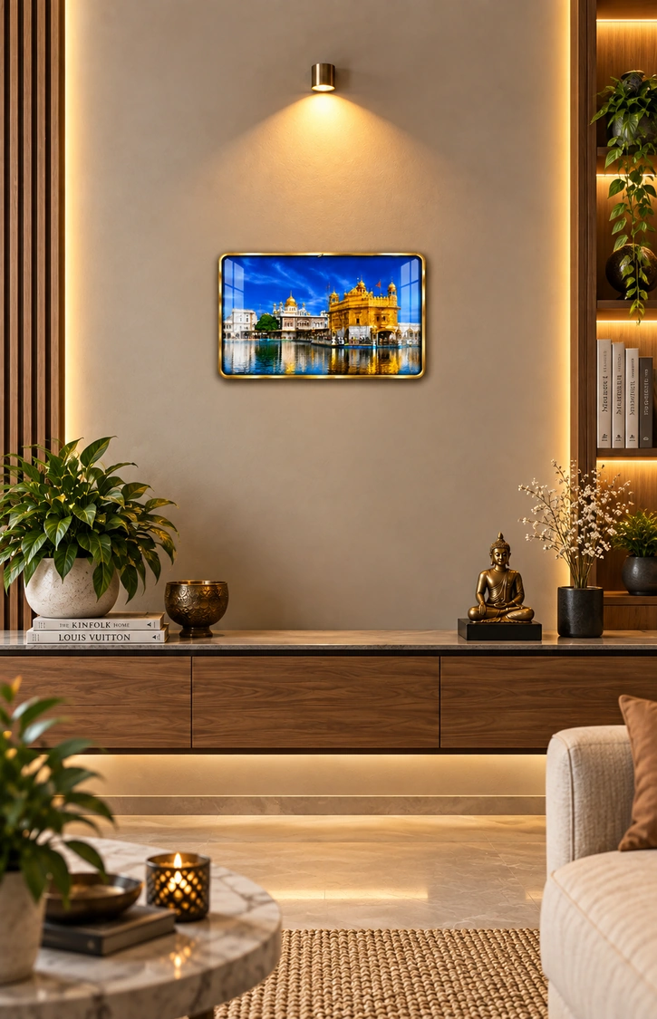 Anayat Wood Glass Finish Wall Art – Golden Temple Sikh Devotion