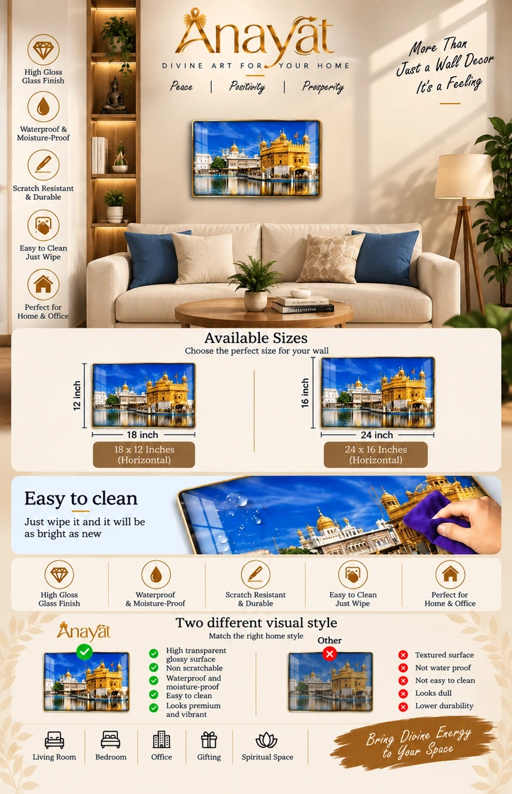 Anayat Wood Glass Finish Wall Art – Golden Temple Sikh Devotion - Image 2