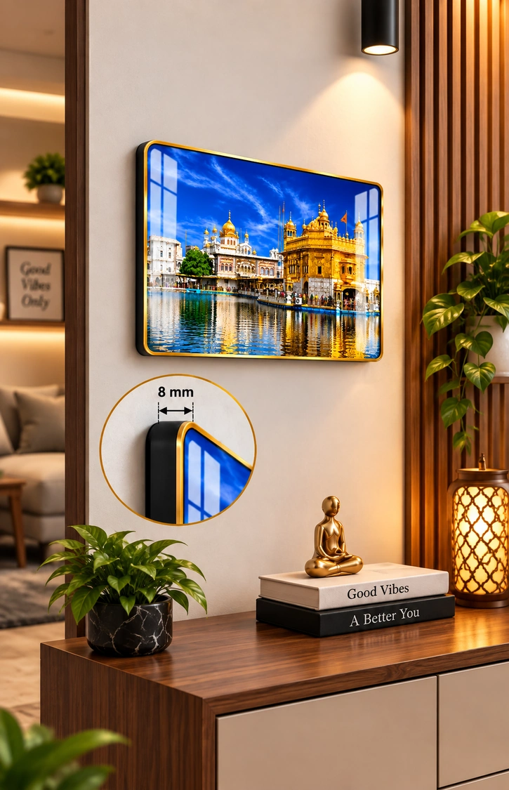 Anayat Wood Glass Finish Wall Art – Golden Temple Sikh Devotion - Image 3