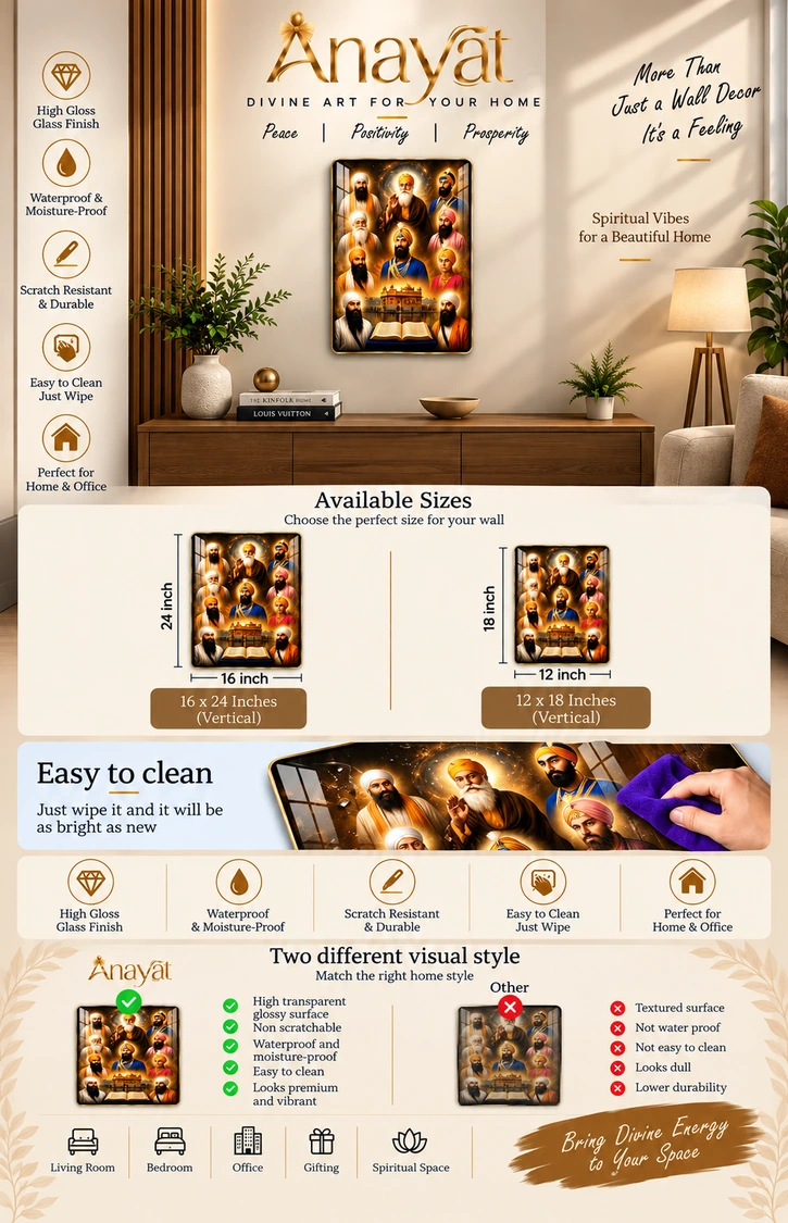 Anayat Wood Glass Finish Wall Art – Sikh Spiritual Devotion - Image 2
