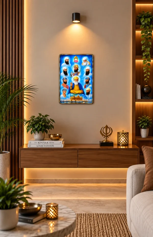 Anayat Wood Glass Finish Wall Art – Sikh Devotional Golden Art