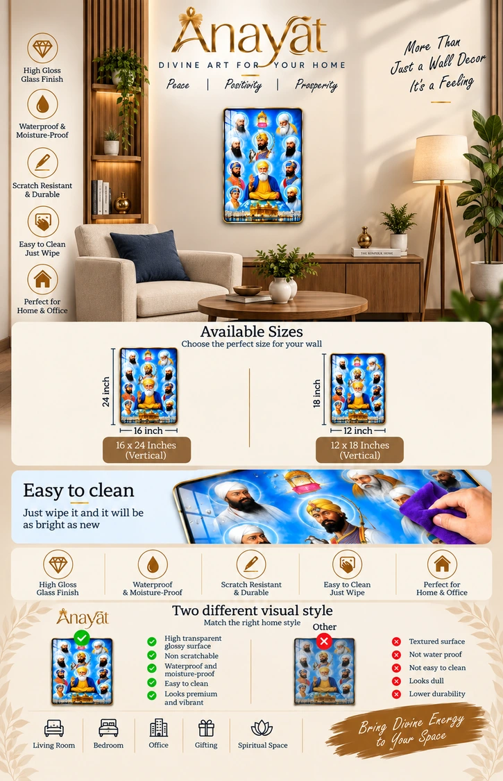 Anayat Wood Glass Finish Wall Art – Sikh Devotional Golden Art - Image 2