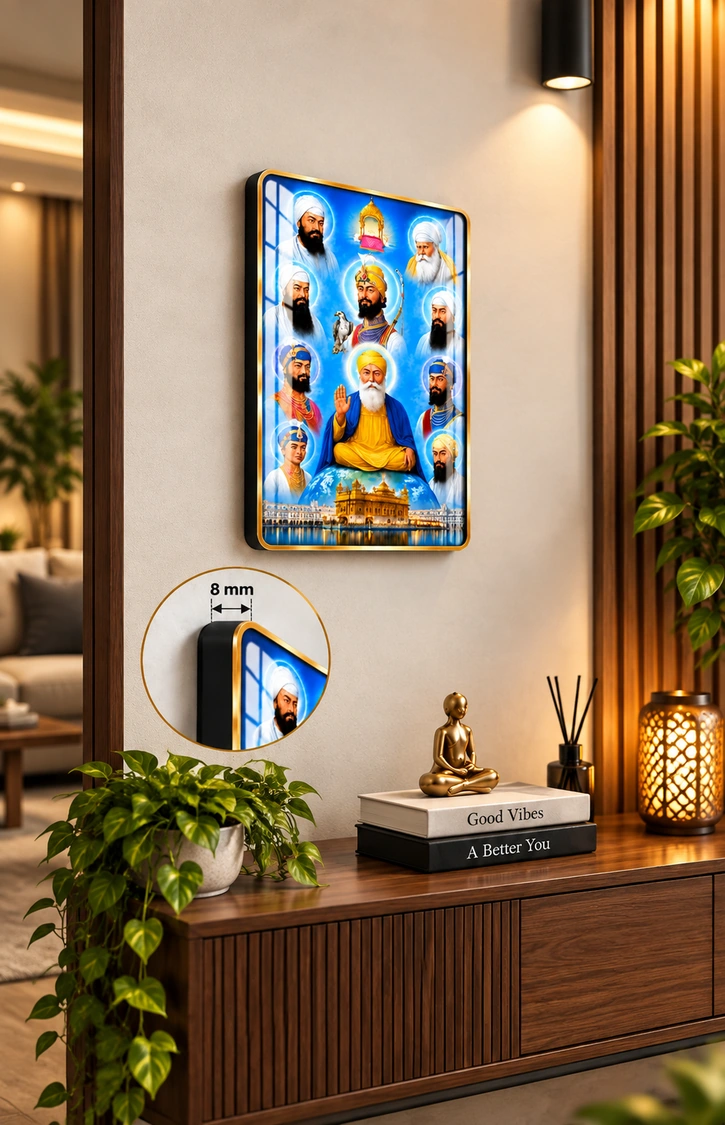 Anayat Wood Glass Finish Wall Art – Sikh Devotional Golden Art - Image 3