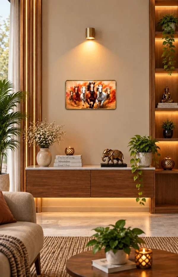 Anayat Wood Glass Finish Wall Art – Lord Krishna Lotus and Cows Landscape