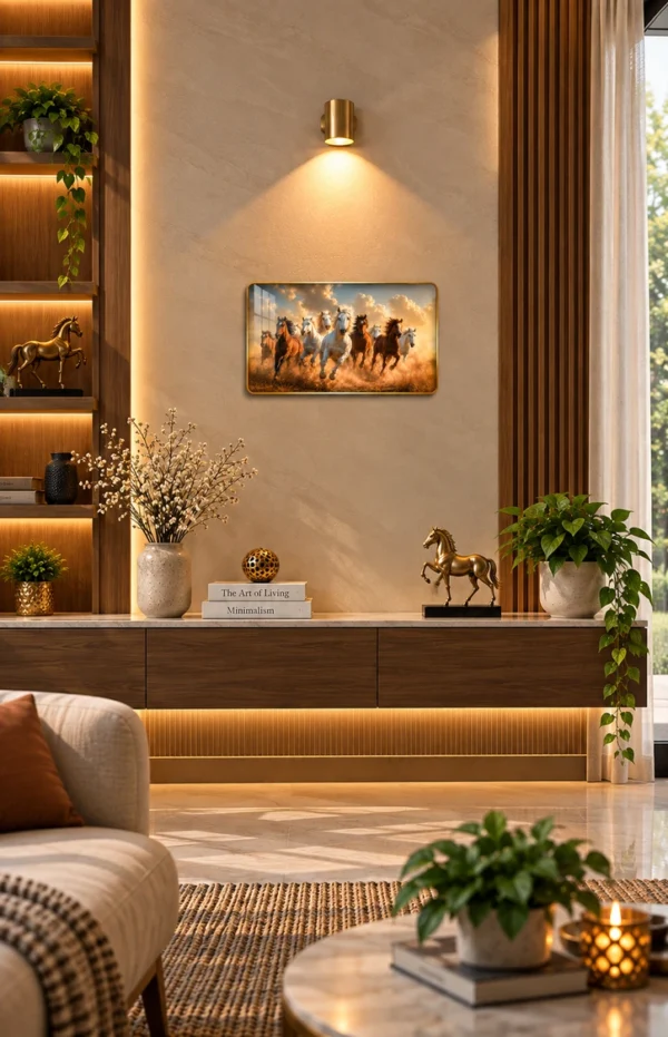 Anayat Wood Glass Finish Wall Art – Horse Herd Golden Countryside