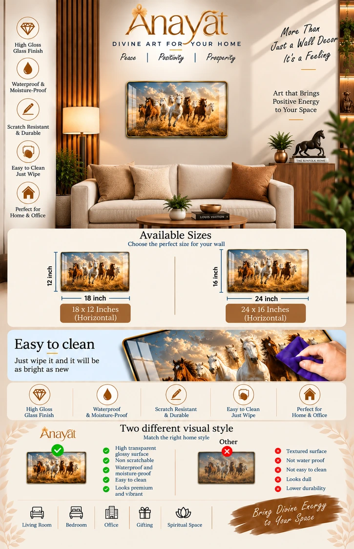 Anayat Wood Glass Finish Wall Art – Horse Herd Golden Countryside - Image 2