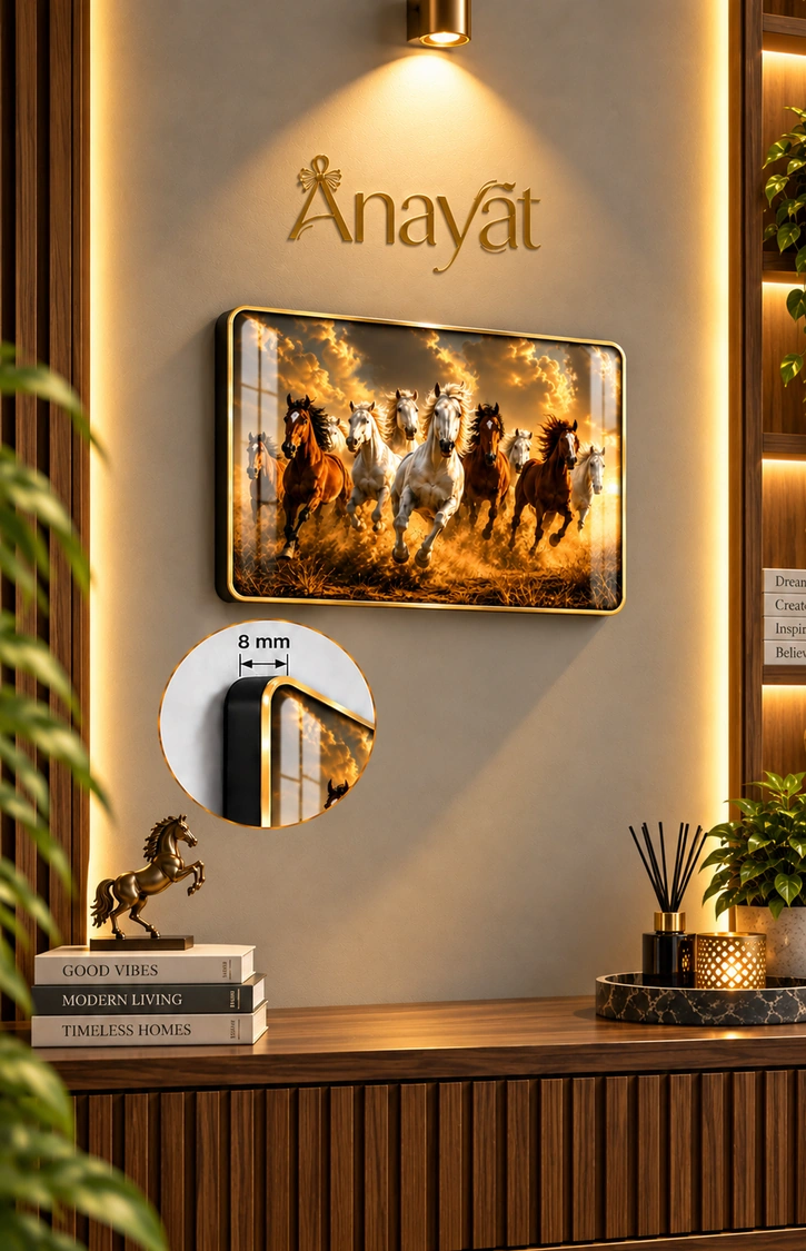 Anayat Wood Glass Finish Wall Art – Horse Herd Golden Countryside - Image 3