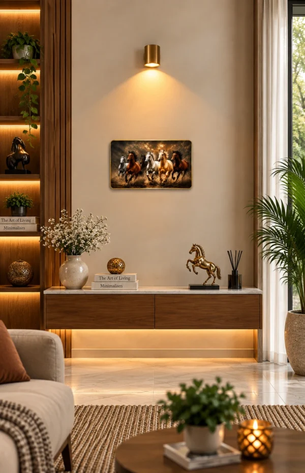 Anayat Wood Glass Finish Wall Art – Galloping Horses Stormy Landscape