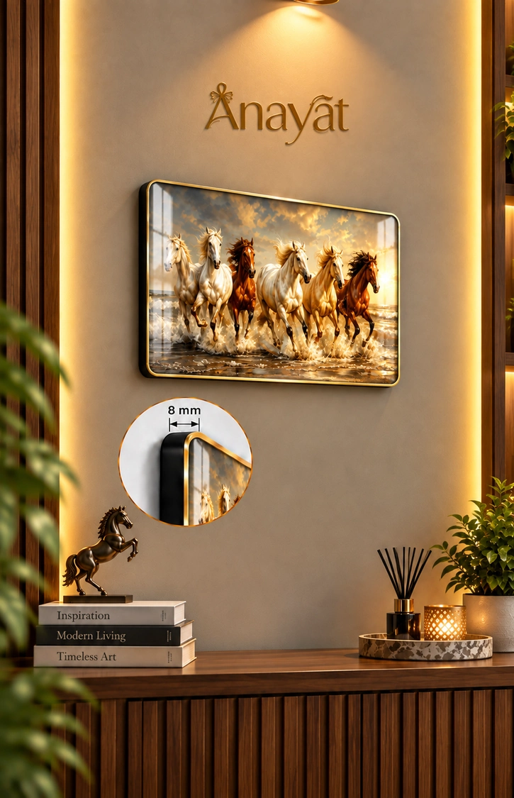 Anayat Wood Glass Finish Wall Art – Galloping Horses Seashore - Image 3