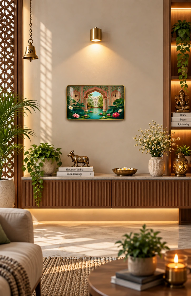 Anayat Wood Glass Finish Wall Art – Royal Palace Garden Lotus Pond