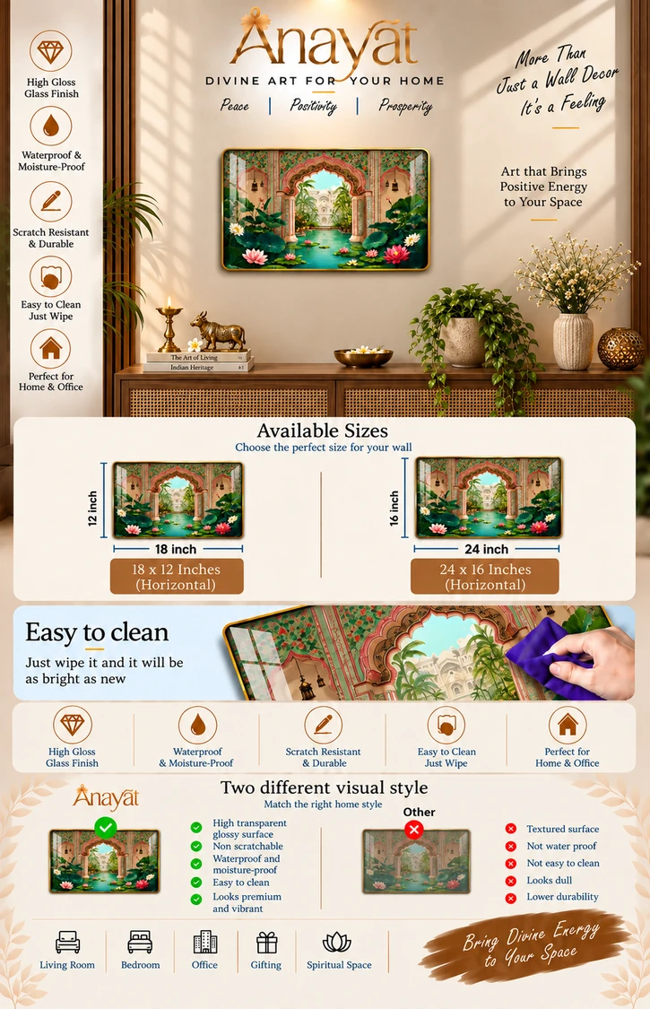 Anayat Wood Glass Finish Wall Art – Royal Palace Garden Lotus Pond - Image 2