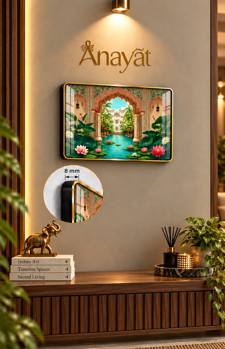 Anayat Wood Glass Finish Wall Art – Royal Palace Garden Lotus Pond - Image 3