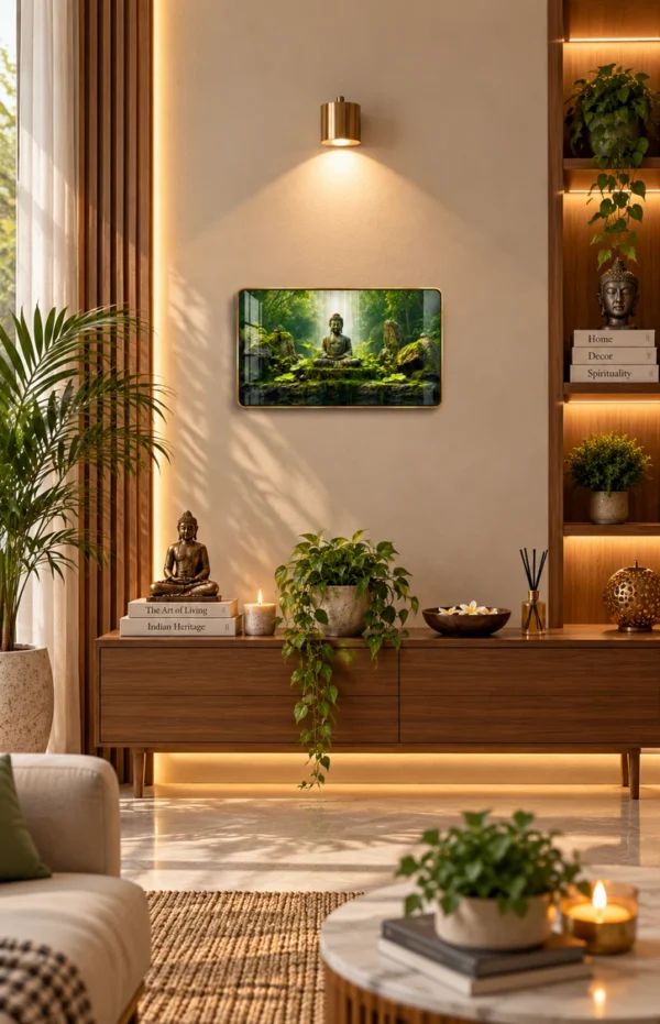 Anayat Wood Glass Finish Wall Art – Buddha Forest Meditation