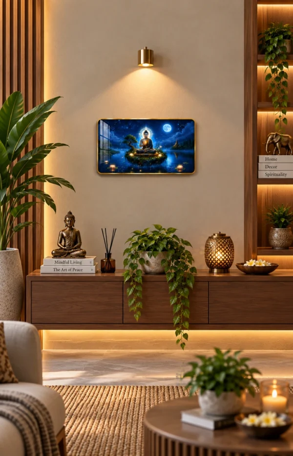 Anayat Wood Glass Finish Wall Art – Buddha Serene Nature