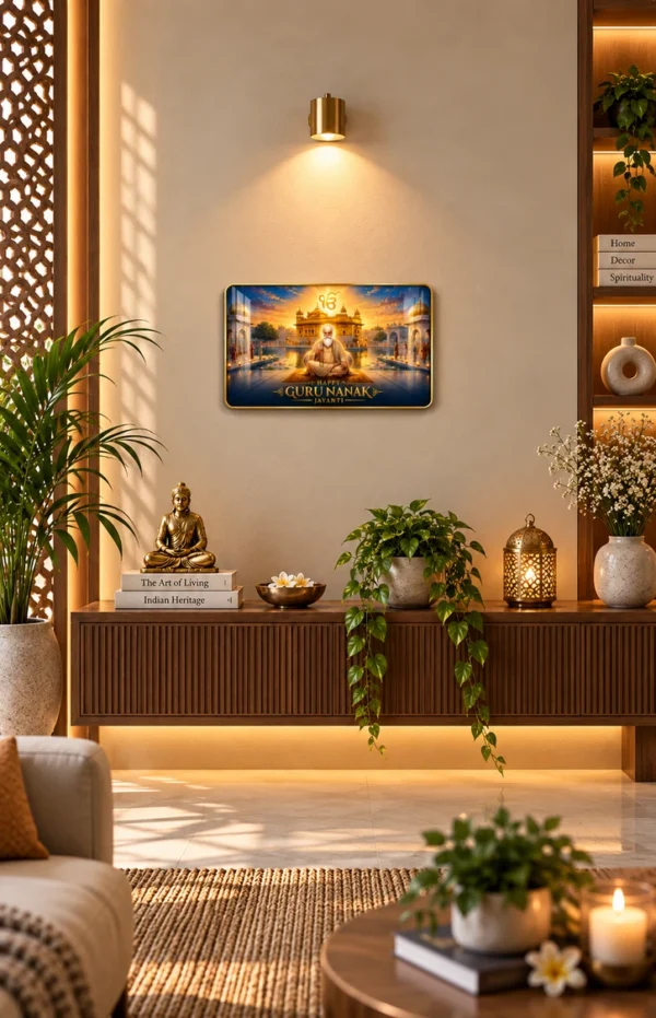 Anayat Wood Glass Finish Wall Art – Guru Nanak Dev Ji Golden Temple