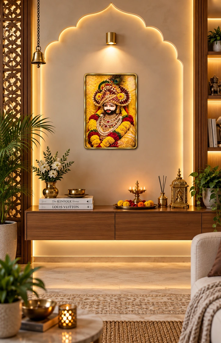 Anayat Wood Glass Finish Wall Art – Ornate Hindu Deity Devotional