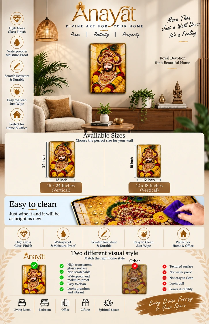 Anayat Wood Glass Finish Wall Art – Ornate Hindu Deity Devotional - Image 2