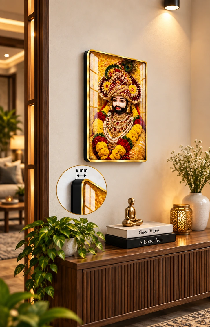 Anayat Wood Glass Finish Wall Art – Ornate Hindu Deity Devotional - Image 3