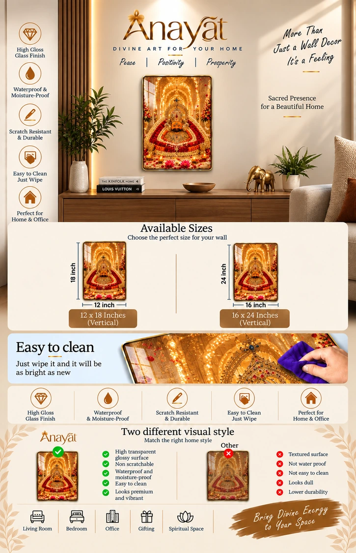 Anayat Wood Glass Finish Wall Art – Temple Deity Devotional Art - Image 3
