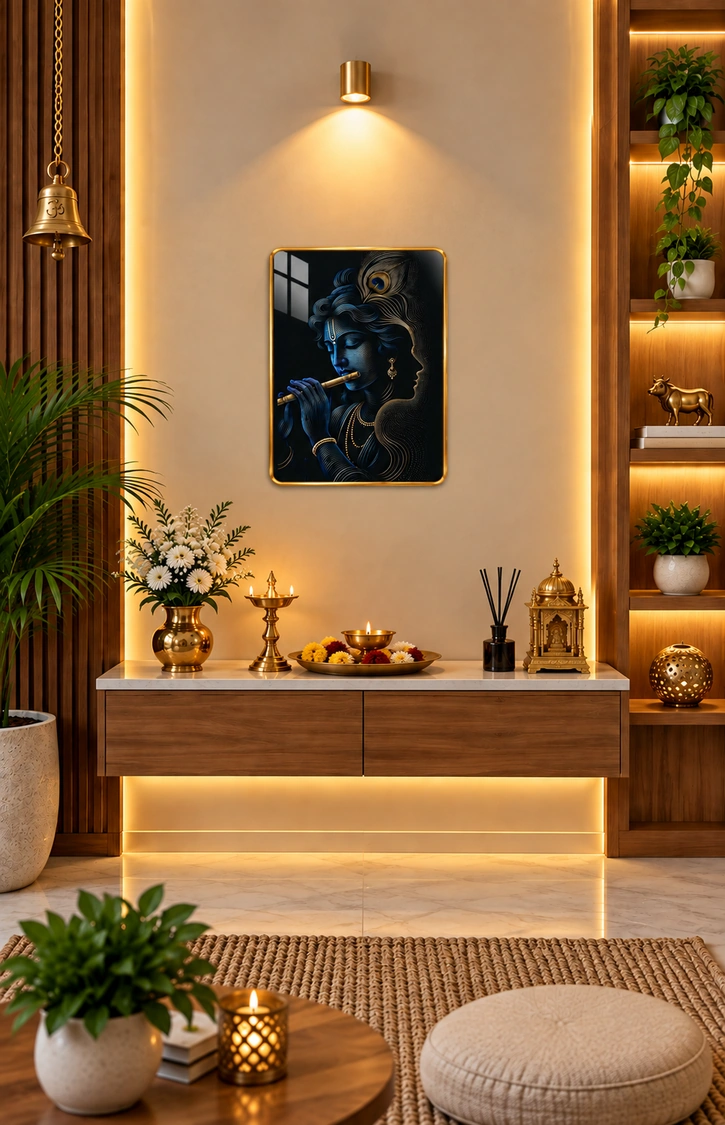 Anayat Wood Glass Finish Wall Art – Krishna Flute Mystical Devotion