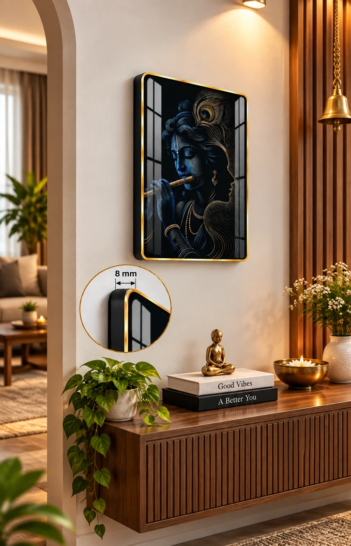 Anayat Wood Glass Finish Wall Art – Krishna Flute Mystical Devotion - Image 2