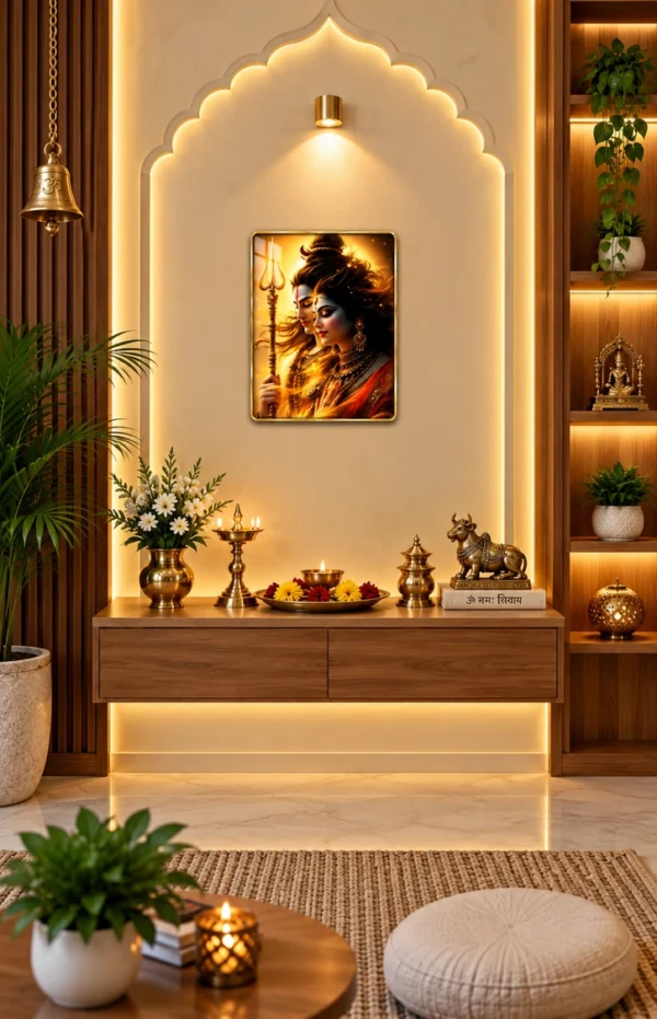 Anayat Wood Glass Finish Wall Art – Shiva Parvati Divine Union