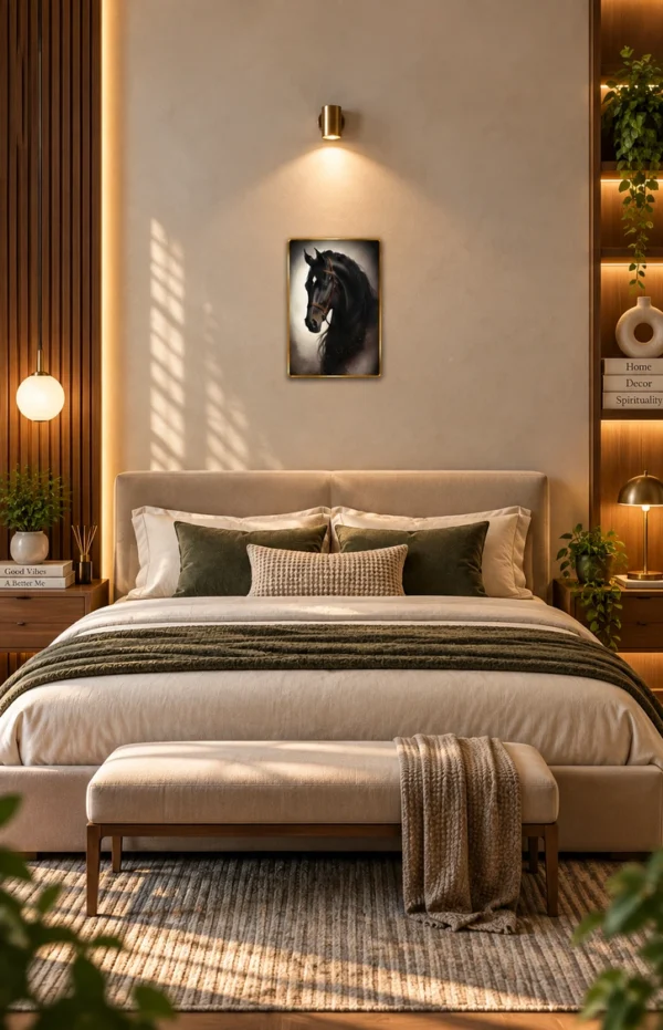 Anayat Wood Glass Finish Wall Art – Majestic Black Horse