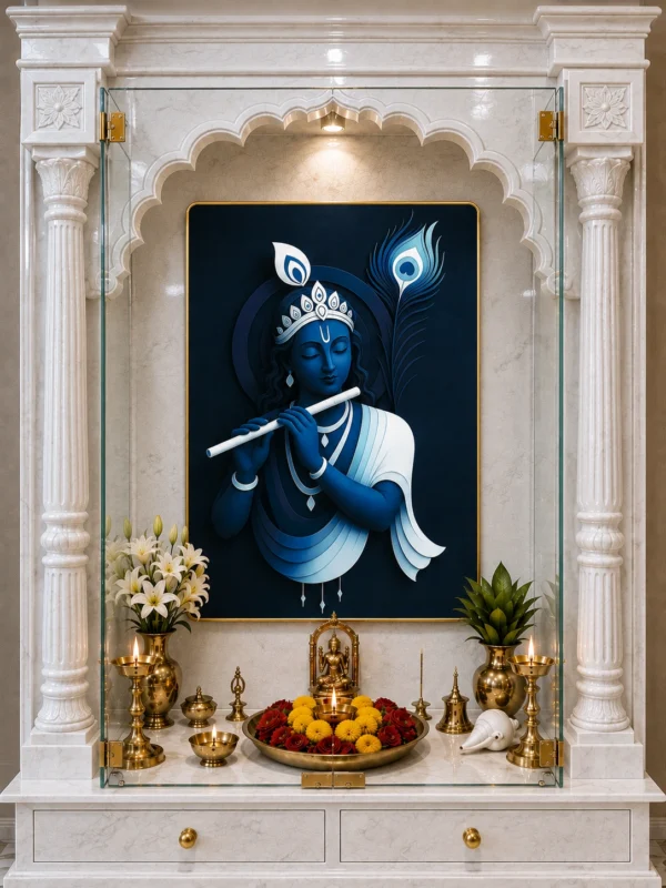 Anayat Wood Glass Finish Wall Art – Krishna Flute Serenity