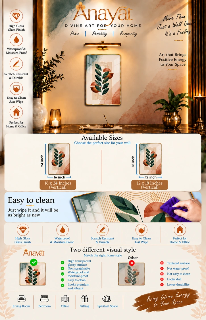 Anayat Wood Glass Finish Wall Art – Geometric Botanical Harmony - Image 2
