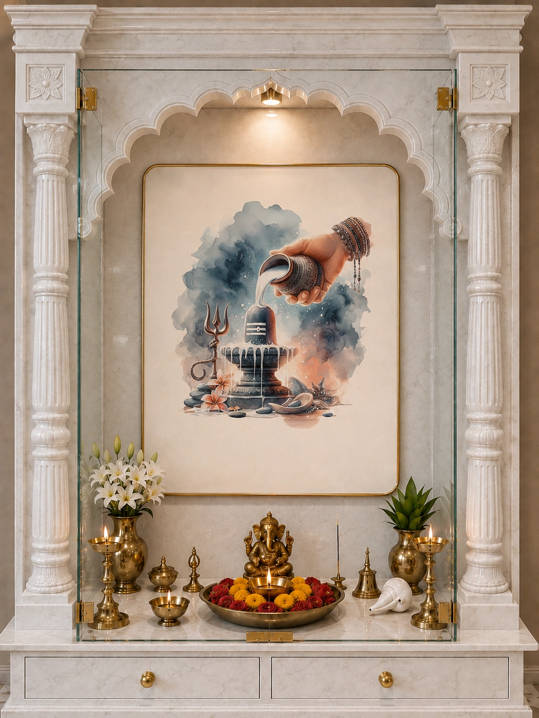 Anayat Wood Glass Finish Wall Art – Shiva Abhishekam Devotion