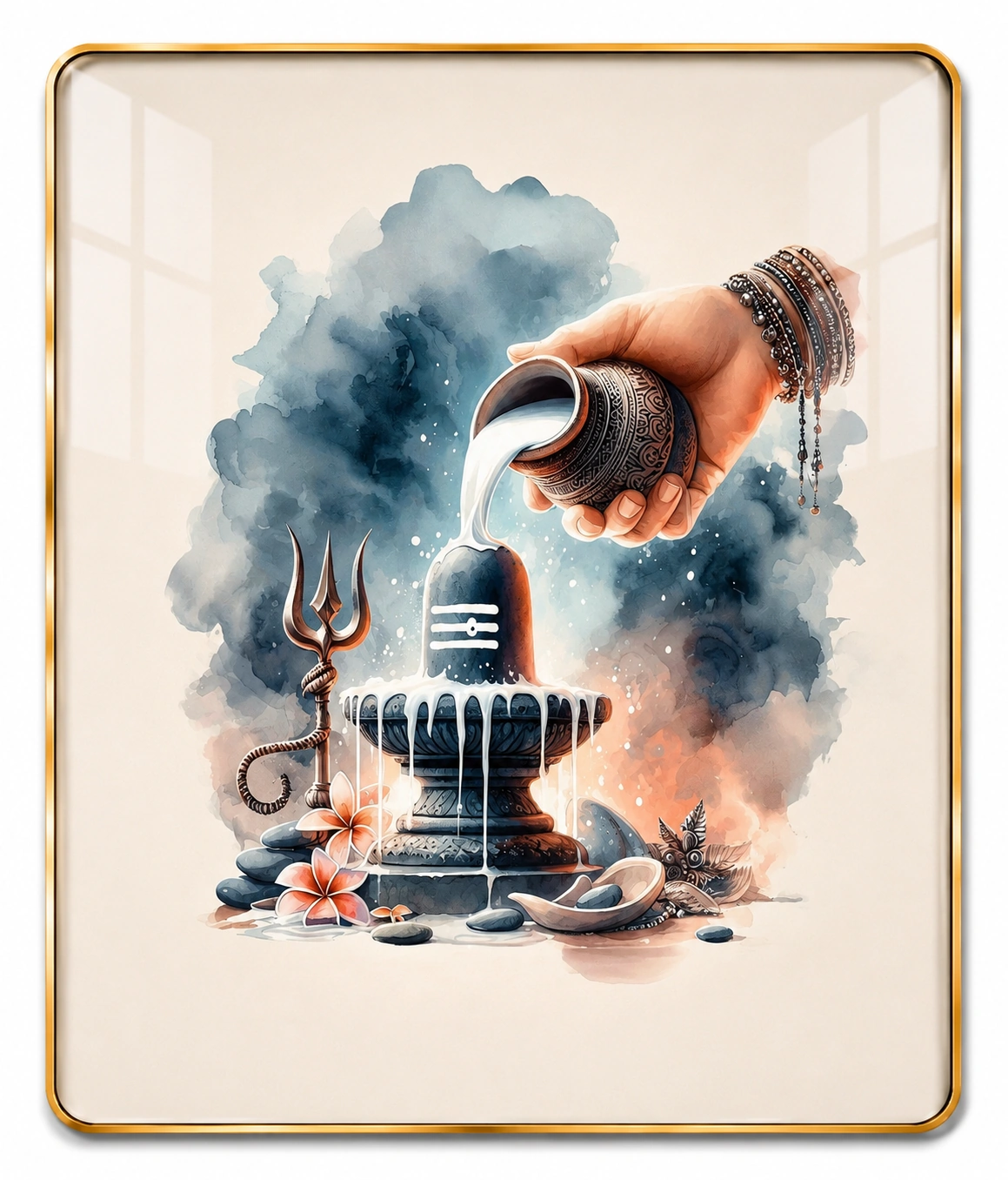 Anayat Wood Glass Finish Wall Art – Shiva Abhishekam Devotion - Image 2