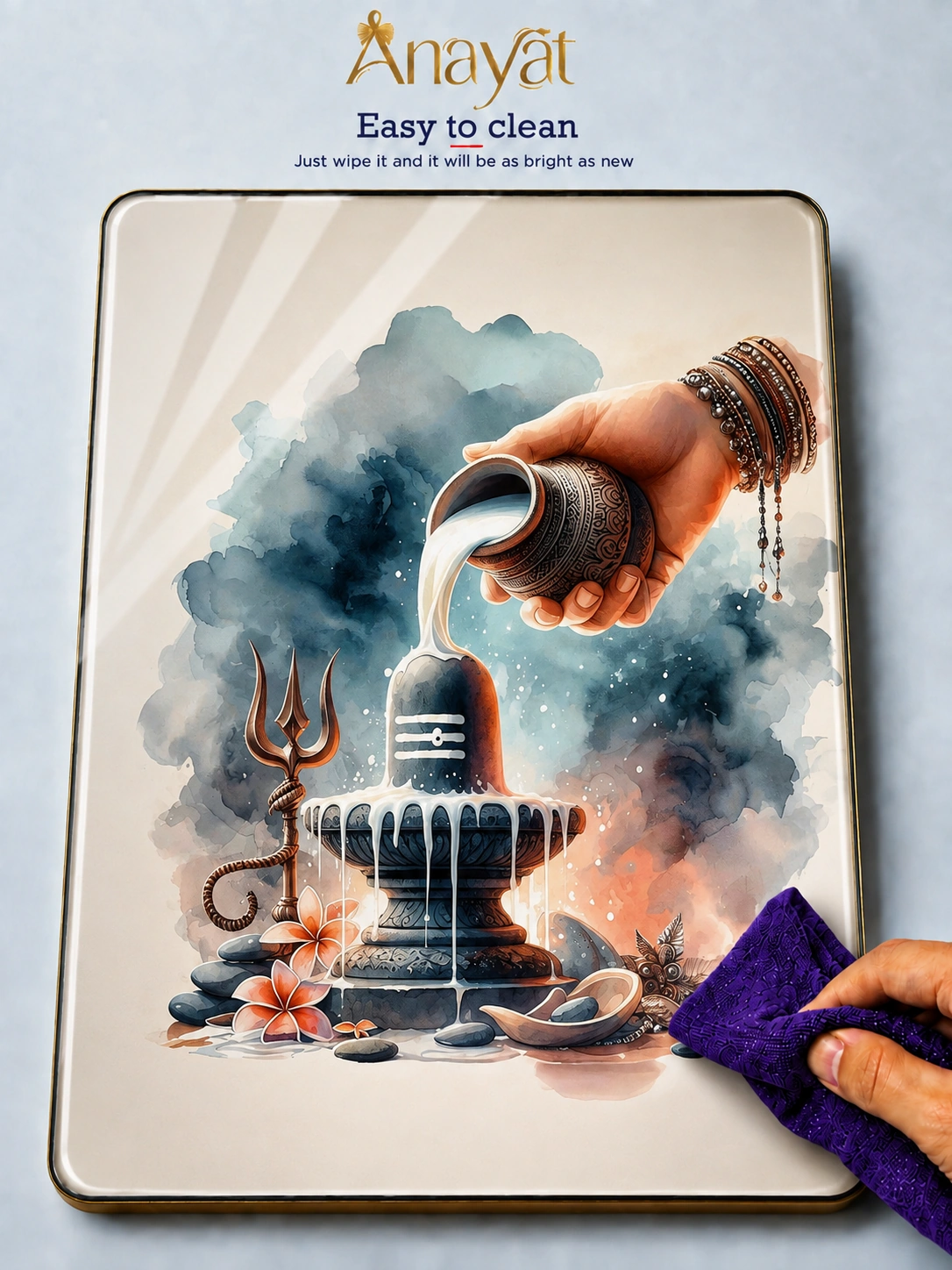 Anayat Wood Glass Finish Wall Art – Shiva Abhishekam Devotion - Image 5