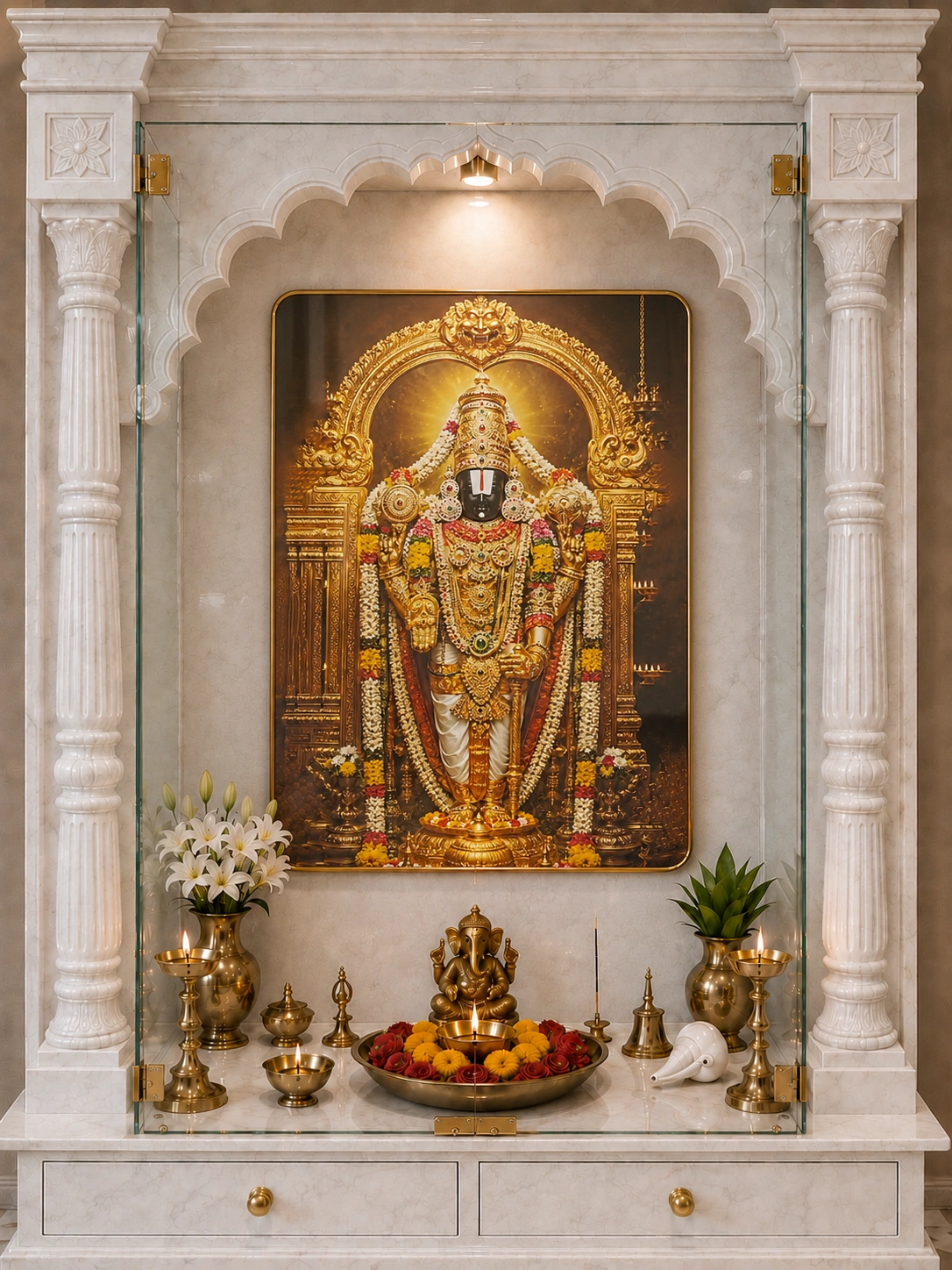 Anayat Wood Glass Finish Wall Art – Lord Venkateswara Temple Worship