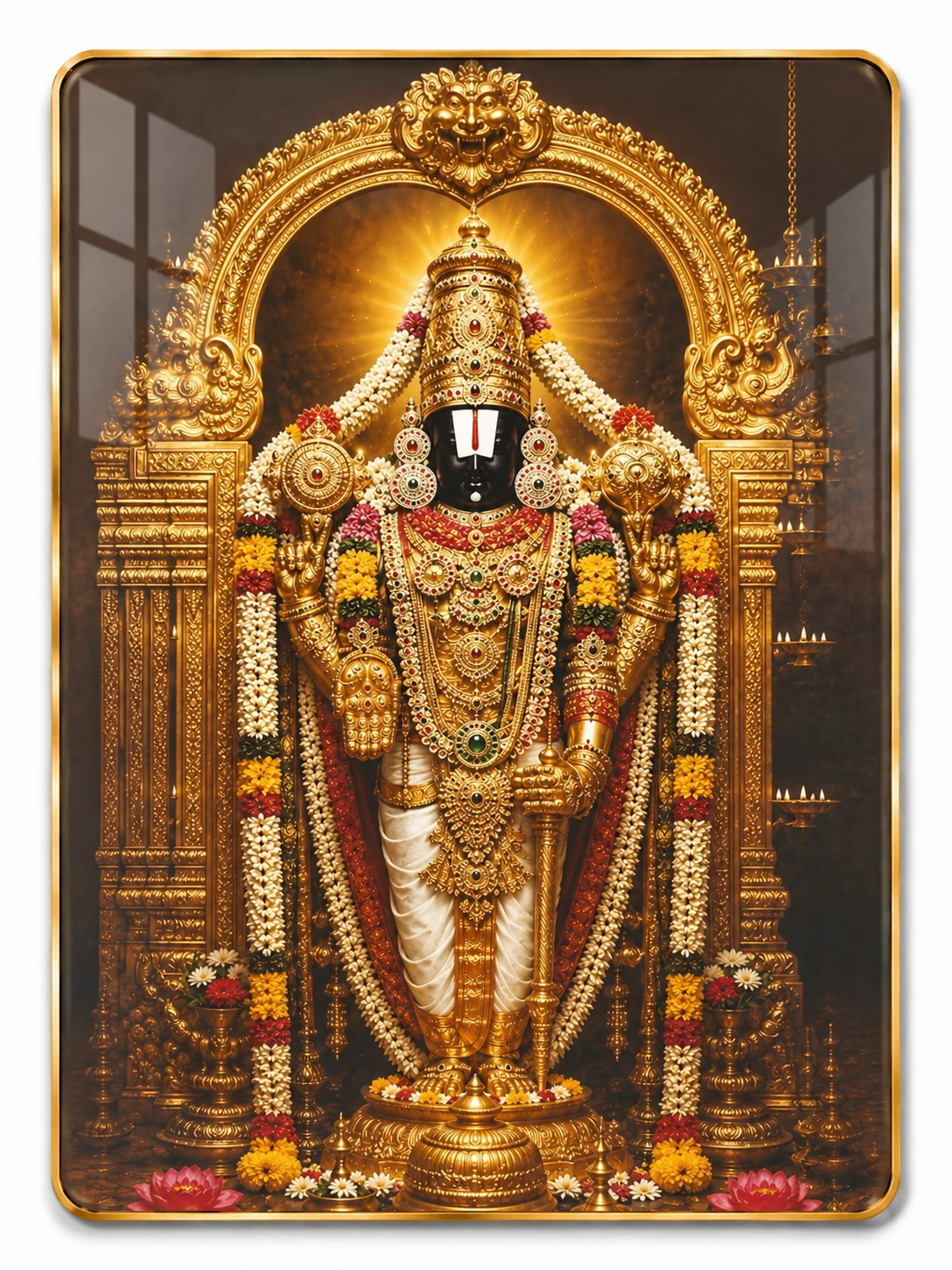 Anayat Wood Glass Finish Wall Art – Lord Venkateswara Temple Worship - Image 2