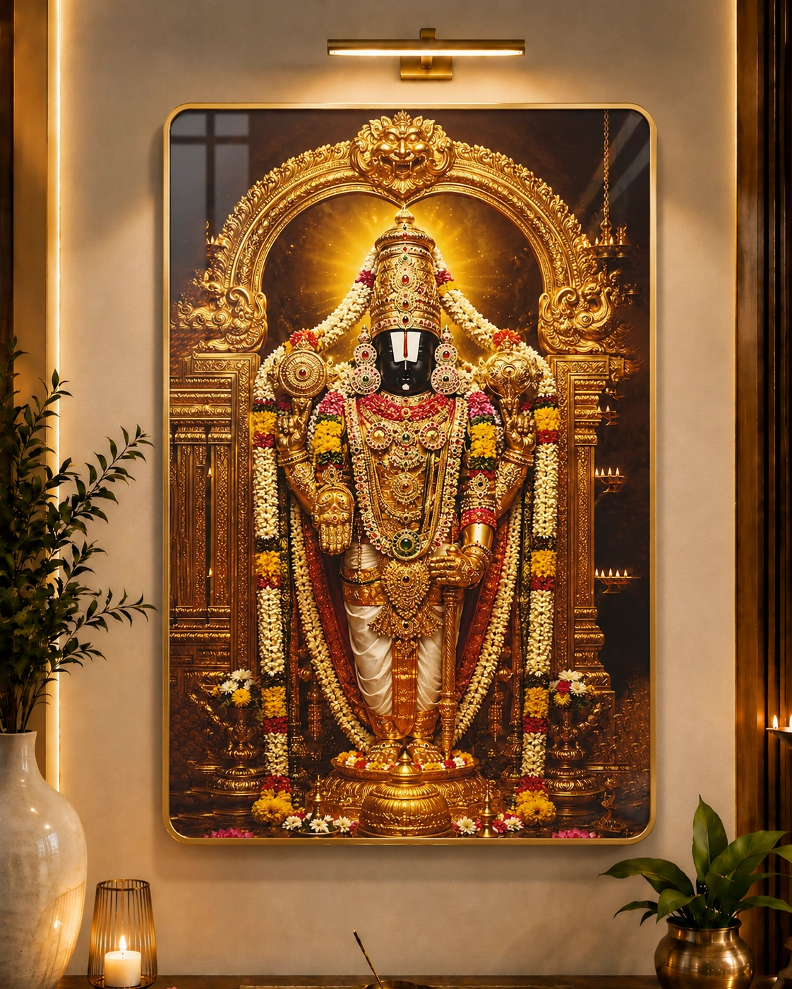 Anayat Wood Glass Finish Wall Art – Lord Venkateswara Temple Worship - Image 3