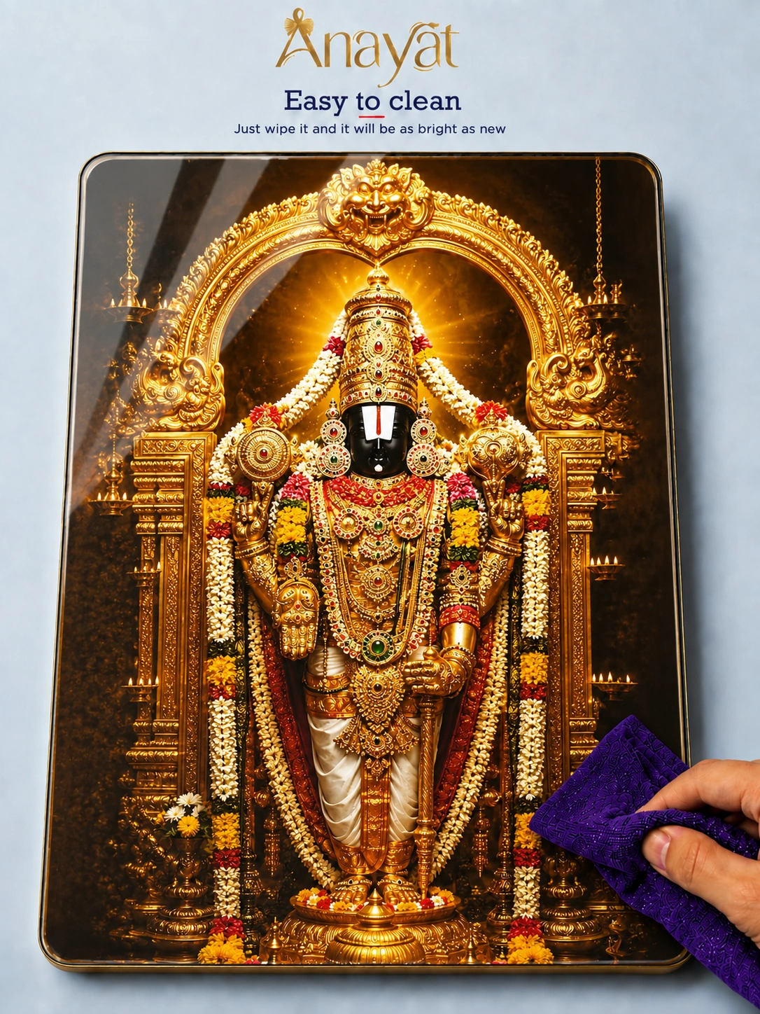 Anayat Wood Glass Finish Wall Art – Lord Venkateswara Temple Worship - Image 5