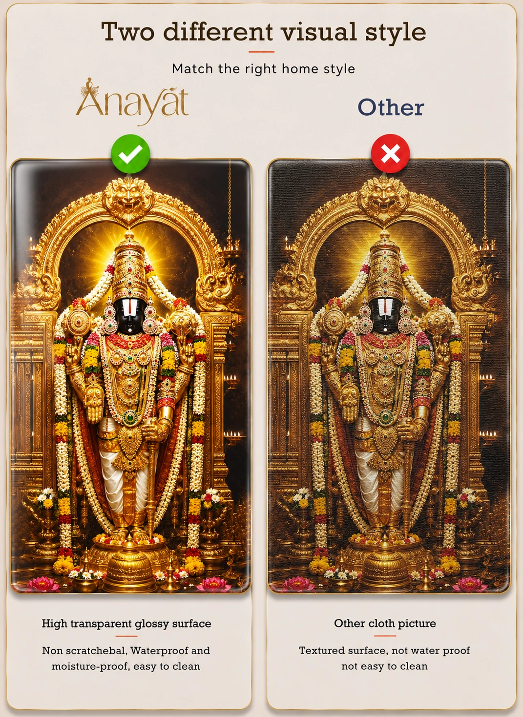 Anayat Wood Glass Finish Wall Art – Lord Venkateswara Temple Worship - Image 6