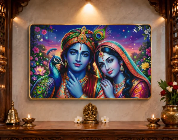 Anayat Wood Glass Finish Wall Art – Radha Krishna Divine Love
