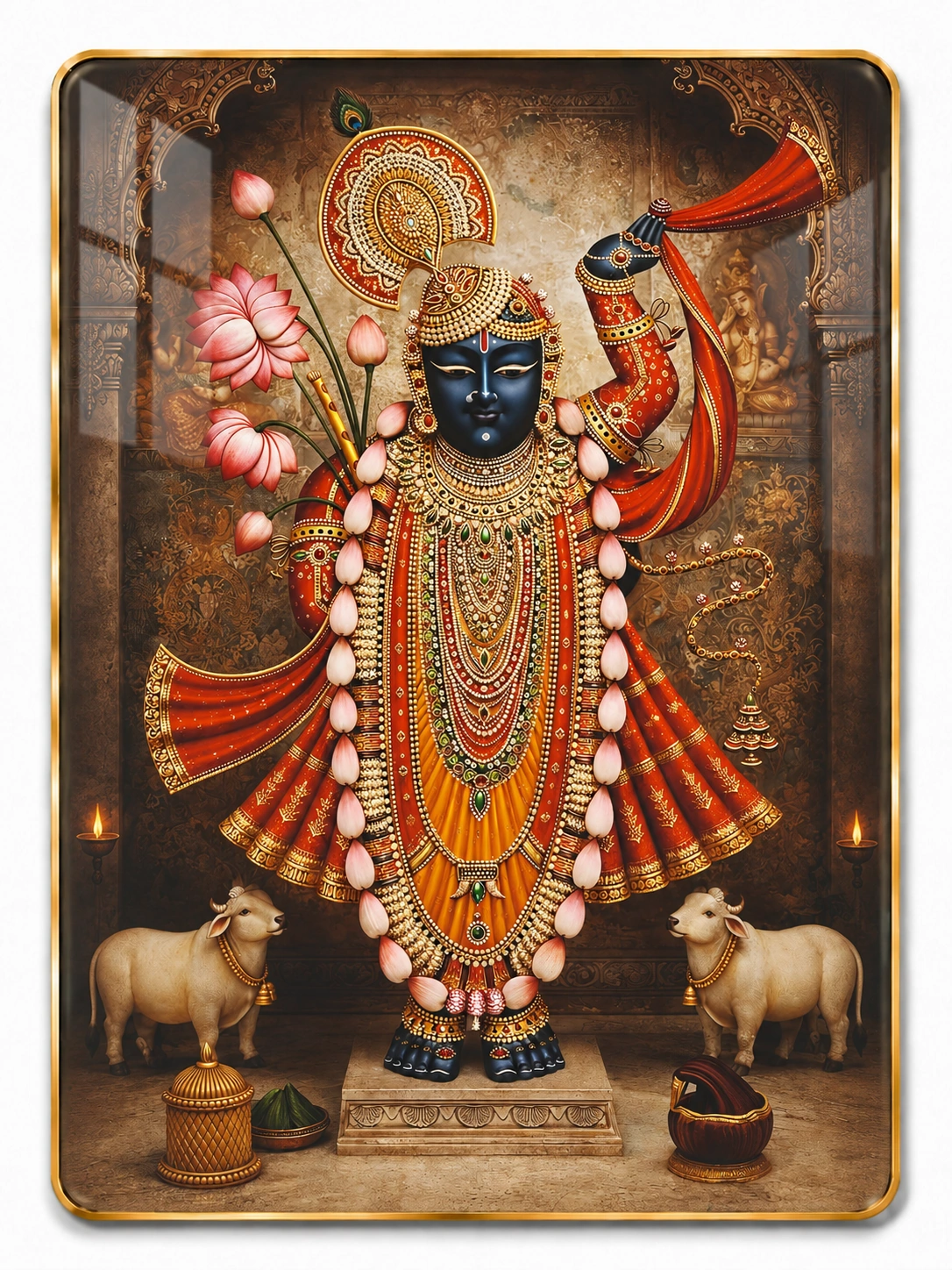 Anayat Wood Glass Finish Wall Art – Krishna Temple Darshan - Image 2
