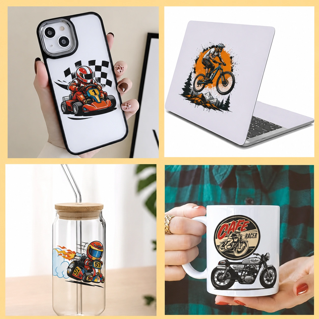 Anayat UV DTF Cup Wrap Transfer Stickers – 4 Sheets Racing, Motorcycle & Go-Kart - Image 4