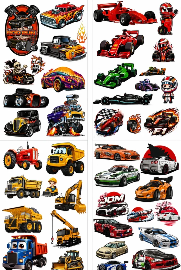 Anayat UV DTF Cup Wrap Transfer Stickers – 4 Sheets Hot Rod & Flame Racing Cars
