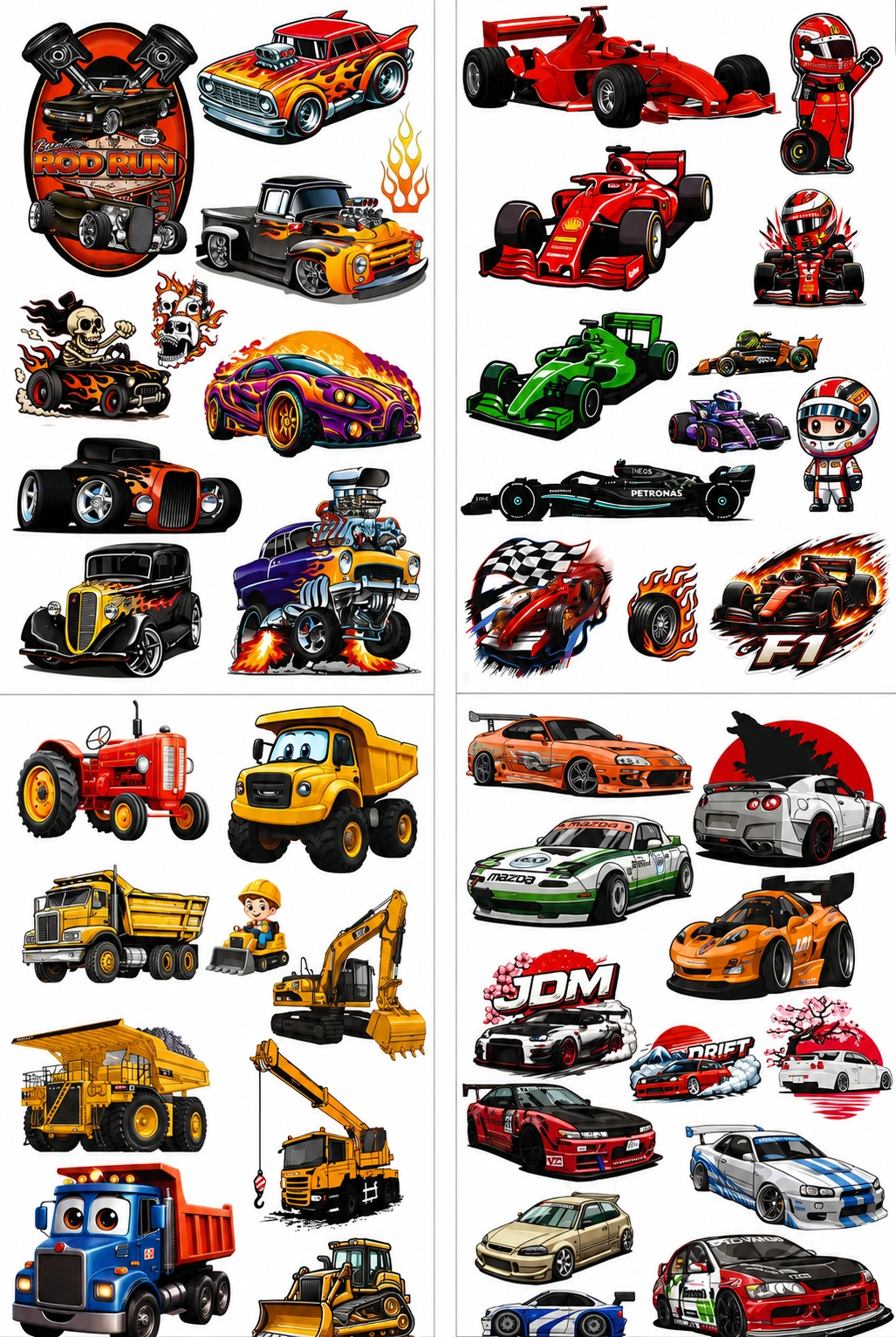 Anayat UV DTF Cup Wrap Transfer Stickers – 4 Sheets Hot Rod & Flame Racing Cars