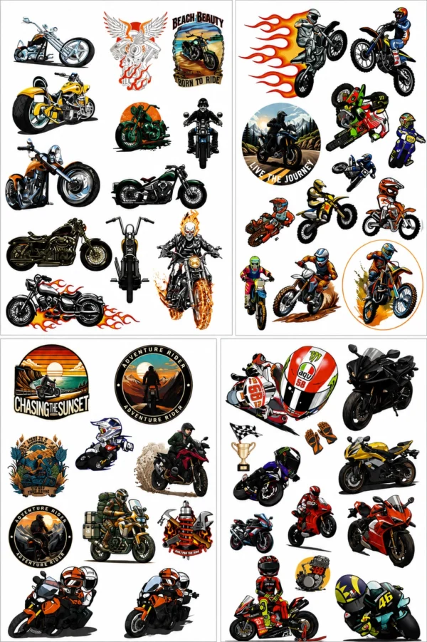 Anayat UV DTF Cup Wrap Transfer Stickers – 4 Sheets Motorcycle, Biker & Motocross