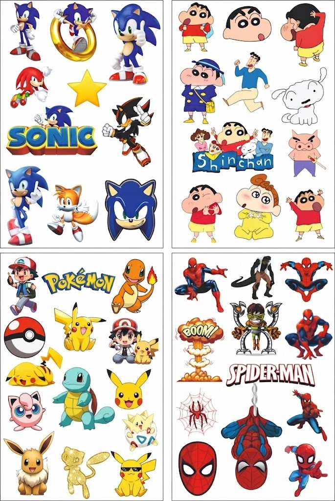 Anayat UV DTF Cup Wrap Transfer Stickers – 4 Sheets Cartoon, Gaming & Anime Characters
